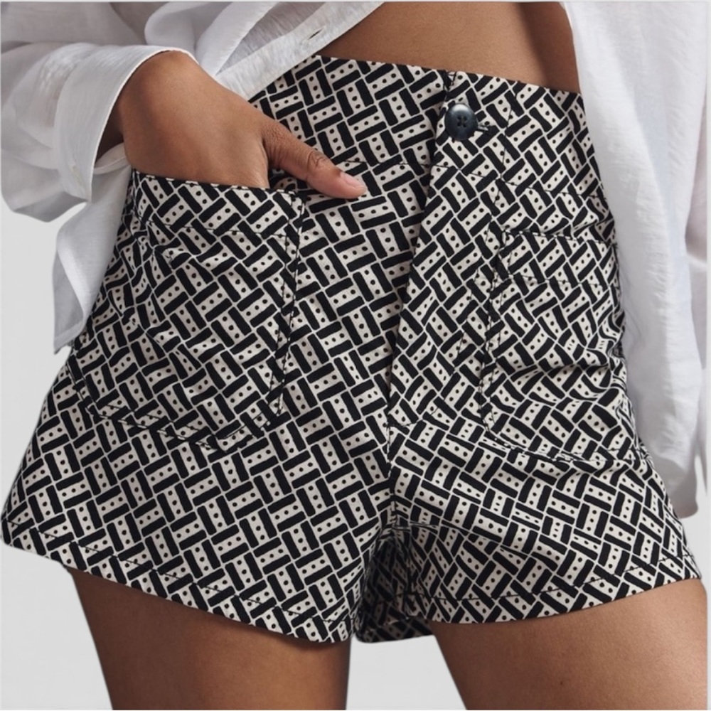 Anthropologie Maeve The Colette Short Viscose Cotton Spandex Black White Sz 32